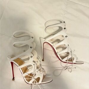 White Stiletto Heels with Intricate Straps